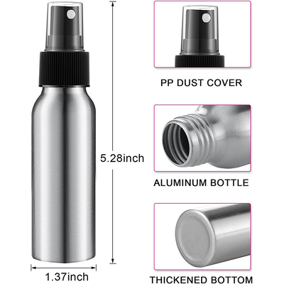 Garrafas finas cosméticas portáteis do pulverizador da névoa da garrafa de alumínio preta de prata do pulverizador