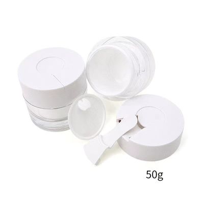 Pote cosmético de parede dupla transparente de 15/30/50g com colher higiênica embutida para hidratante, máscara facial e cuidados com a pele