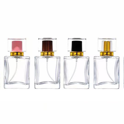 30 ml de 50 ml de 75 ml de vidro de forma cúbica Botelho de névoa de perfume com tampa brilhante
