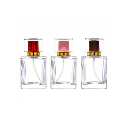 30 ml de 50 ml de 75 ml de vidro de forma cúbica Botelho de névoa de perfume com tampa brilhante