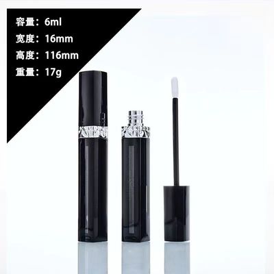 Tubo de gloss labial preto com logotipo personalizado, fácil de transportar, com tampa de rosca e efeito brilhante