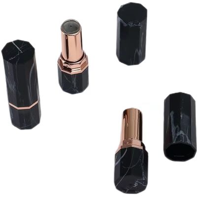 Contenedor de tubos de batom octagonal com acento dourado rosa
