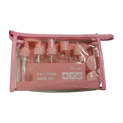 Conjunto de viagem de plástico 60 ml 9pcs Conjunto de viagem de plástico recipiente de garrafa bomba de loção spray Flip Cap garrafa frasco reutilizável