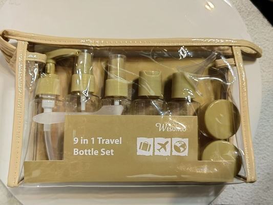 Conjunto de viagem de plástico 60 ml 9pcs Conjunto de viagem de plástico recipiente de garrafa bomba de loção spray Flip Cap garrafa frasco reutilizável