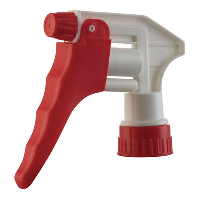 Pulverizador de gatilho de plástico vermelho e branco com bocal ajustável para limpeza de garrafas
