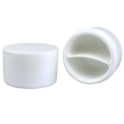 Frasco cosmético de plástico PP vazio de 50g Frasco cosmético de plástico PP branco com colher e anel de vedação/frasco para creme facial