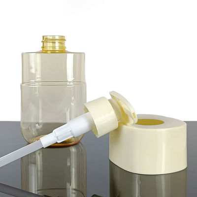 Frasco cosmético PET com formato quadrado, manga de ombro e alta qualidade, grande capacidade de 300ml, suporte para personalização