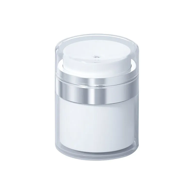 Frasco de creme airless 15g 30g 50g 100g Anel galvanizado de prata Acrílico transparente Exterior Cosmético Frasco de bomba Airless Recarregável vazio Recipiente de loção de creme facial para hidratante para cuidados com a pele