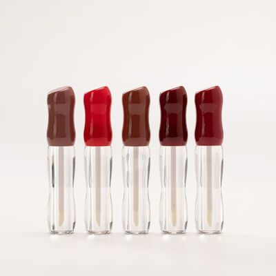 Gloss de lábios garrafas relógio de areia forma curva tubos de esmalte de lábios claros com varinhas de aplicador multi-brilhante Red Brown Caps recarregáveis recipientes de maquiagem de lábios para óleo de lábio