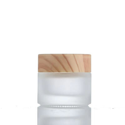 5g 10g 15g 30g 50g Frascos de creme de vidro fosco vazios recarregáveis ​​de madeira natural à prova de vazamentos recipientes de armazenamento de viagem para creme para os olhos máscara facial cuidados com a pele