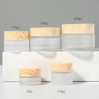 5g 10g 15g 30g 50g Frascos de creme de vidro fosco vazios recarregáveis ​​de madeira natural à prova de vazamentos recipientes de armazenamento de viagem para creme para os olhos máscara facial cuidados com a pele