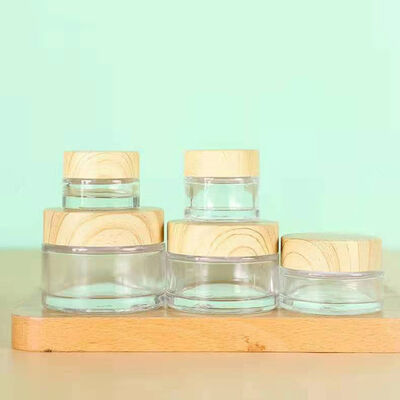 5g 10g 15g 30g 50g frascos vazios de creme de vidro congelado cosméticos de madeira natural recipientes à prova de vazamento para creme de olhos máscara facial cuidados com a pele