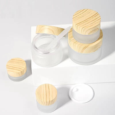 5g 10g 15g 30g 50g frascos vazios de creme de vidro congelado cosméticos de madeira natural recipientes à prova de vazamento para creme de olhos máscara facial cuidados com a pele