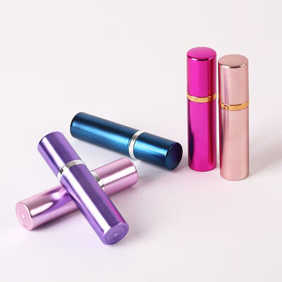 Frasco de spray de perfume portátil de alumínio rosa de luxo com anel metálico