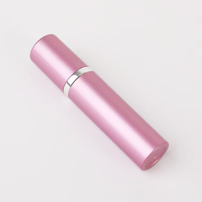 Frasco de spray de perfume portátil de alumínio rosa de luxo com anel metálico