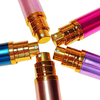 Frasco de spray de perfume portátil de alumínio rosa de luxo com anel metálico