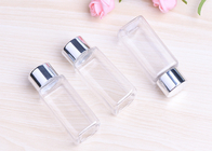 Recipientes cosméticos plásticos claros, garrafas plásticas quadradas com tampas de alumínio