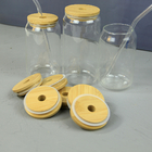 86mm Mason Jar Lids Glass Beer de bambu pode com Straw Hole de vidro