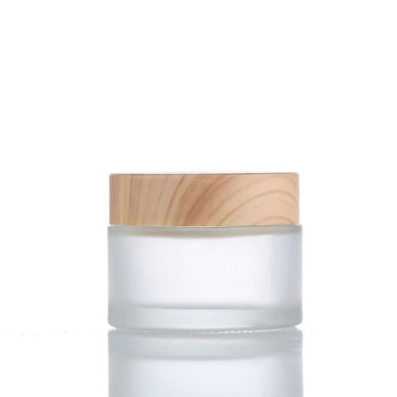 5g 10g 15g 30g 50g Frascos de creme de vidro fosco vazios recarregáveis ​​de madeira natural à prova de vazamentos recipientes de armazenamento de viagem para creme para os olhos máscara facial cuidados com a pele