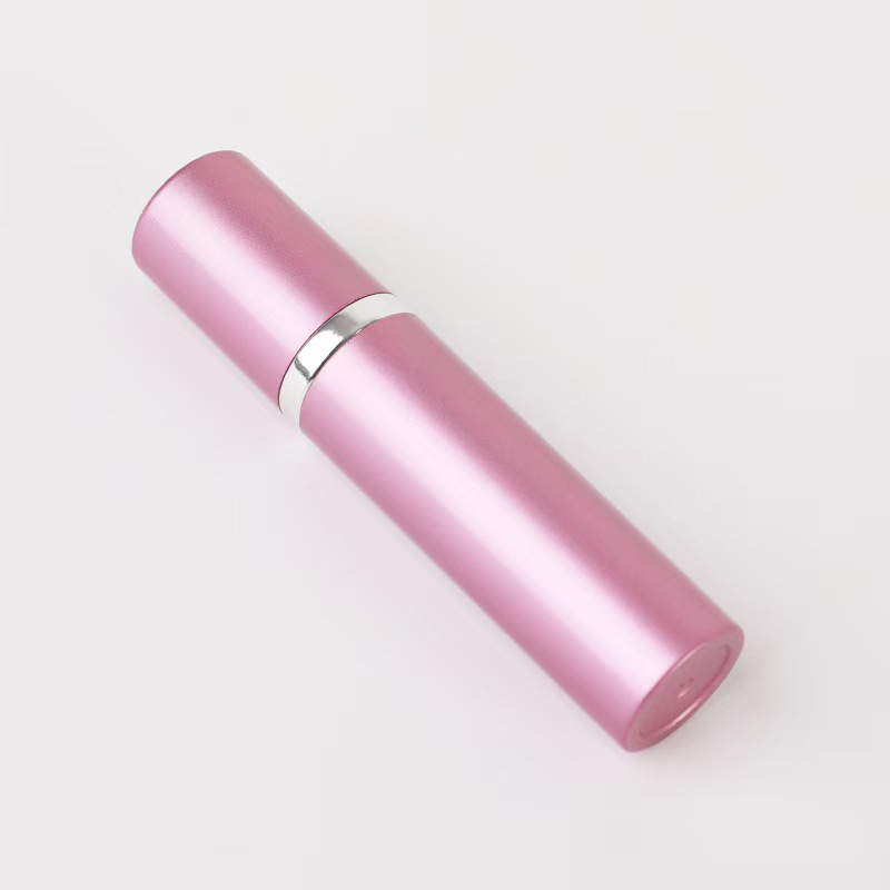 Frasco de spray de perfume portátil de alumínio rosa de luxo com anel metálico